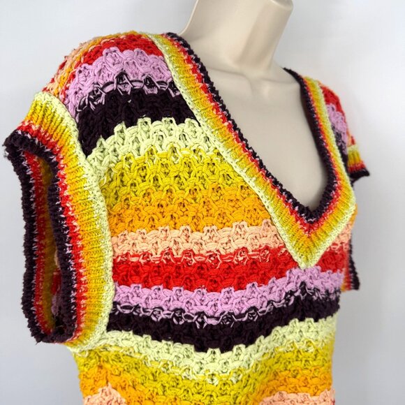 Free People Vest Women’s Size small Rainbow Stripe Summer Daze knit V neck vest - Picture 7 of 13